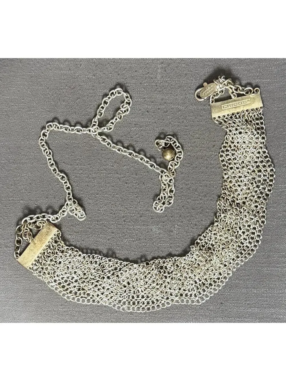 Y2K Wide Chain Belt from CHICOS Silver Tone Metal Woven Chains Adjustable Fit
